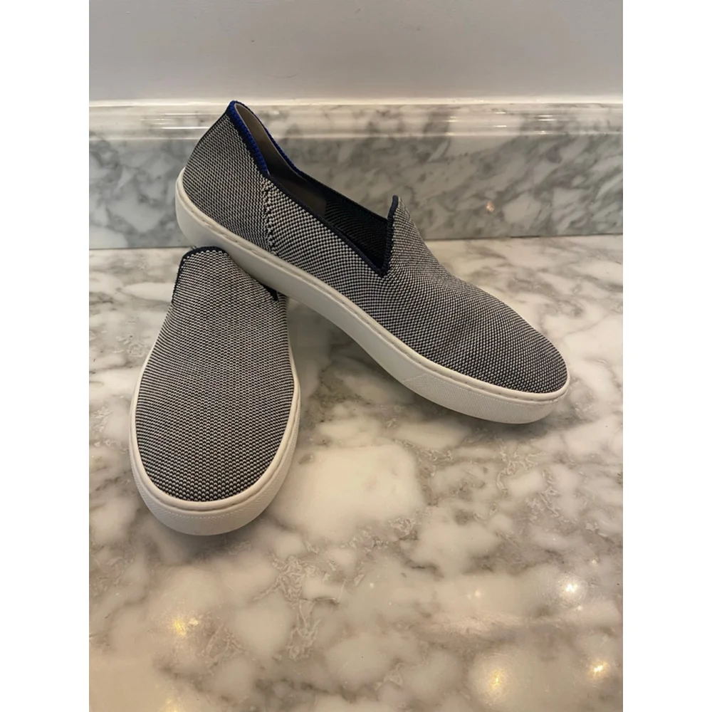 Rothy’s The City Slip On Navy White Knit Sneakers Womens 7 No Insoles - Picture 1 of 8